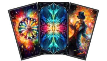 Three colorful Tarot cards including the magician and the wheel tarot