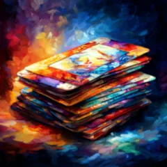 Colorful image portraying a daily guindance tarot reading with tarot cards fanned out into a circle
