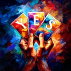 Colorful image portraying a yes/ no tarot reading with tarot cards